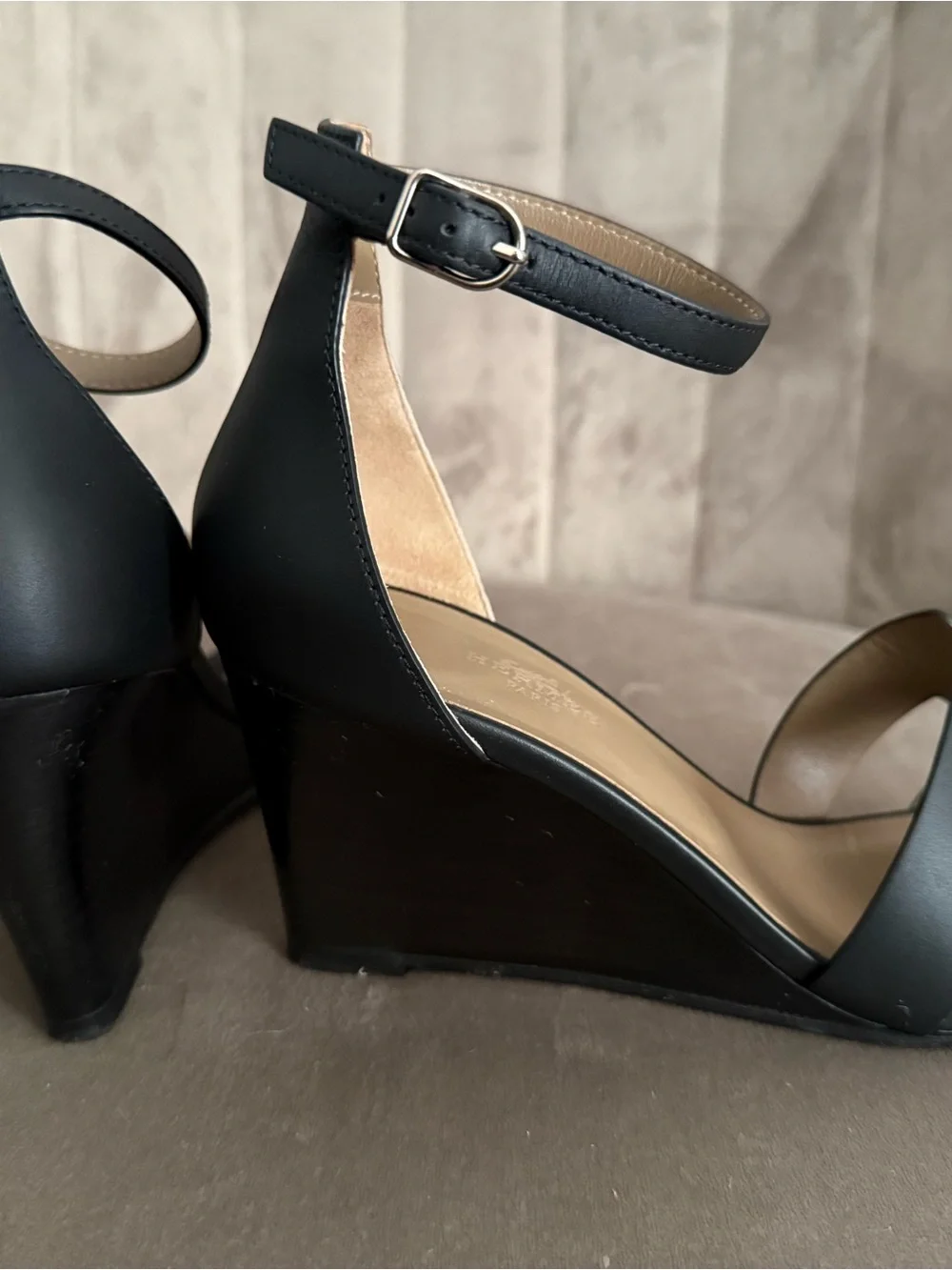 Hermes Oasis  Black Leather Cutout Ankle-Strap Sandals